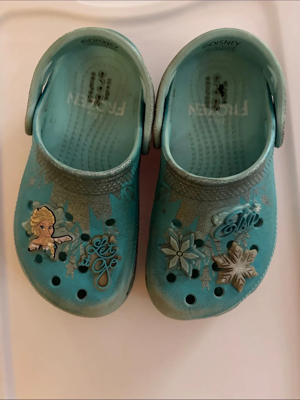 Disney Frozen Elsa Aqua Blue Kids Slip-On Clogs with Charms